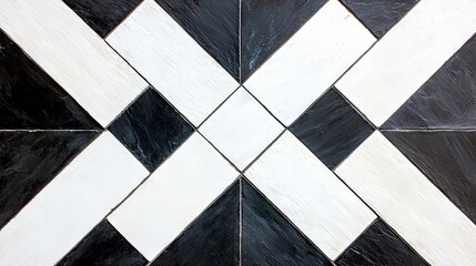 A striking geometric pattern formed by alternating black and white rectangular tiles, creating a dynamic visual effect.