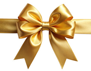 Golden Satin Ribbon Bow Tied in Minimalist Flat Style, Top-Down Perspective, Isolated
