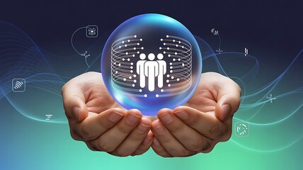 Hands Holding Sphere Symbolizing Teamwork Networking and Global Connections Concept