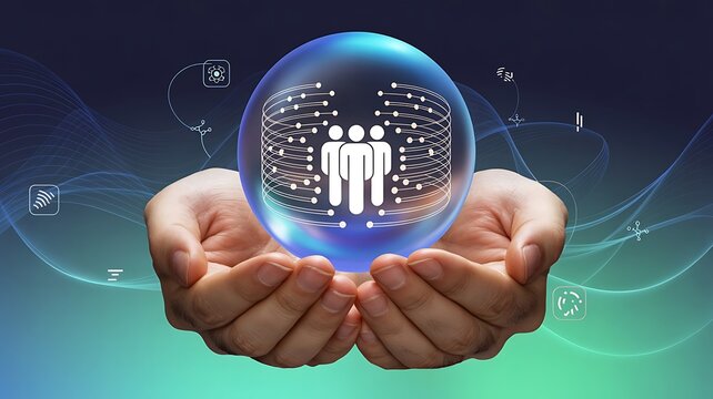 Hands Holding Sphere Symbolizing Teamwork Networking and Global Connections Concept