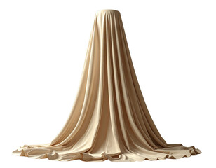 Beige Cloth Veiling Tall Vertical Object, Dramatic Long Folds, Minimalist Style, Isolated