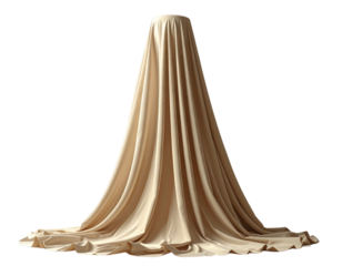 Beige Cloth Veiling Tall Vertical Object, Dramatic Long Folds, Minimalist Style, Isolated