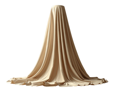 Beige Cloth Veiling Tall Vertical Object, Dramatic Long Folds, Minimalist Style, Isolated