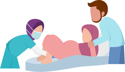 Muslim Woman Giving Birth Illustration