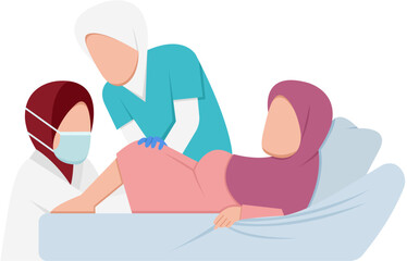 Muslim Woman Giving Birth Illustration