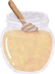 Honey Jar with Dipper &ndash; Cute Watercolor Honey Illustration