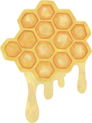 Honeycomb with Dripping Honey &ndash; Watercolor Honey Illustration