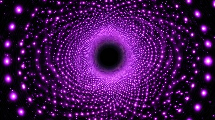 Obraz premium Futuristic purple tunnel with glowing dots forming a deep vortex, abstract sci-fi corridor with neon lights, immersive digital design, modern technology concept, dynamic perspective and vibrant energy