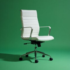 Executive Chair's Presence: An elegant, contemporary executive chair, showcasing streamlined design, quality materials, and a vibrant green backdrop. 