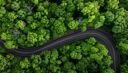Breathtaking aerial view of a winding mountain road amidst lush greenery and scenic landscapes