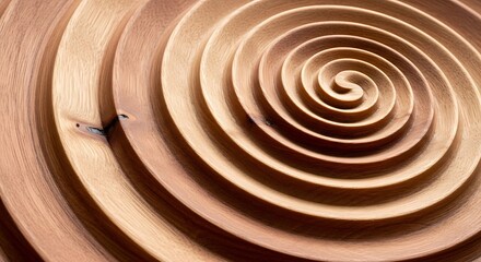 Close-up of a wooden spiral carved into a circular object.