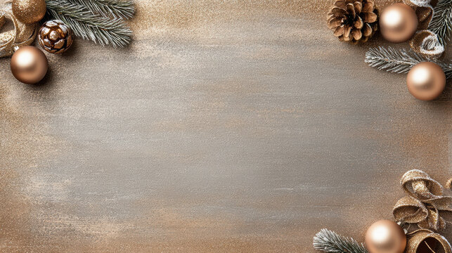 Rose gold Christmas ornament frame with pine branch and pinecone festive shimmer - Powered by Adobe