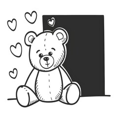 Cute Teddy Bear Sitting with Hearts — Minimal Continuous Line Art Vector
