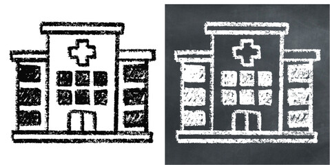 Chalk Handdrawn Hospital Vector Ideal for medical, health, building, and educational projects requiring a hand-drawn chalkboard aesthetic for healthcare facilities.