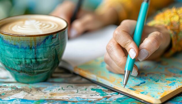 Embracing self improvement aesthetic planning with goals, journal, pen, and coffee inspiration