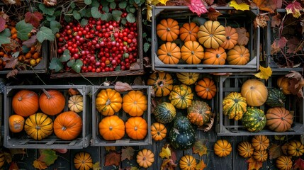 Vibrant autumn farmers market featuring colorful pumpkins, gourds, and fresh seasonal produce