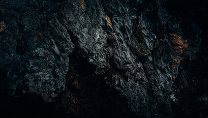 Striking close up of a rugged textured dark rock formation