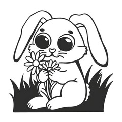Cute Bunny Holding a Flower — Minimal Sweet Line Art Illustration
