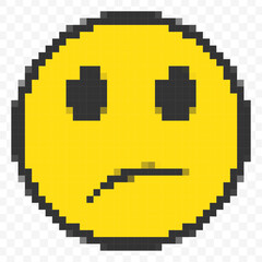 Pixelated Digital Sad Emoticon Yellow Face with a Frowning Expression