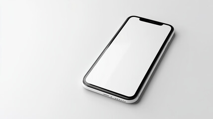 Naklejka premium Minimal white mobile mockup blank screen with subtle reflection, realistic angled smartphone