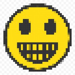 Obraz premium Pixelated Grinning Yellow Emoji Smile Face Expression Graphic Element