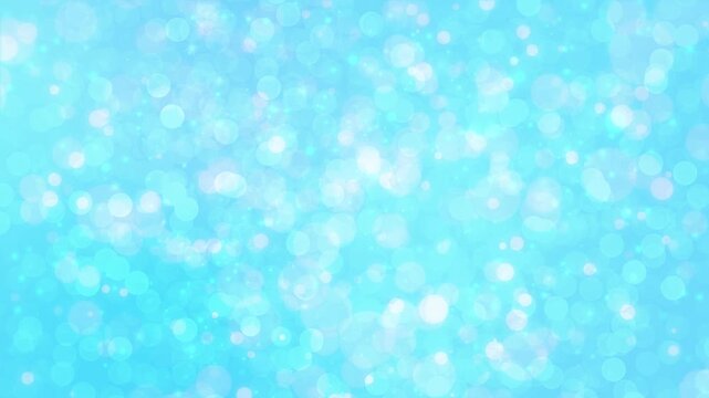 水色　キラキラ　ループ動画　玉ボケ　抽象的　ふわふわ　パーティクル　爽やか　光る　Light blue background with glowing white bokeh.Loop video.