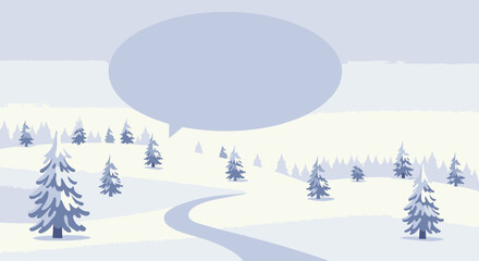 Winter Wonderland Landscape with Snow Covered Trees and Speech Bubble