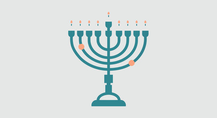 Illustrated Hanukkah Menorah with Burning Candles