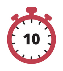 Stopwatch vector minimal red outline with ten seconds timer display — stock vector