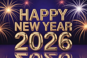 Celebrate a dazzling Happy New Year 2026 with vibrant fireworks and golden text for festive greetings, holiday promotions, and joyful event announcements