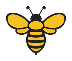 Bee vector, bold line art style, yellow and black cartoon insect on white — stock vector