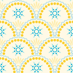 Hand Drawn Seamless Pattern with Yellow and Turquoise Decorative Circles