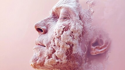 Close-up of a human face showing skin damaged with a fungal infection and skin disorder. Concept for dermatology, medical research, skin damage, skin infection and health awareness.