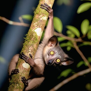 Aye-Aye Lemur on Tree at Night