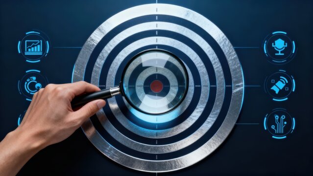 Innovative digital interface with hand targeting data insights and analytics.