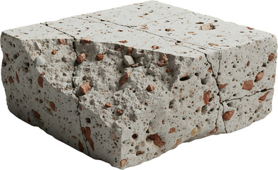 A fractured concrete block with aggregate inclusions and visible cracks isolated on a transparent background cracked debris