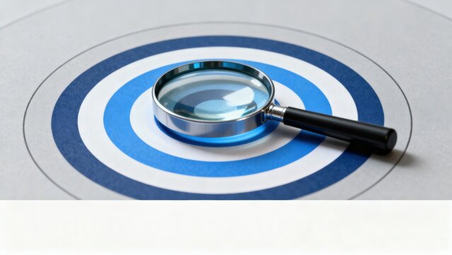 Magnifying glass on concentric blue circles representing focus and clarity.
