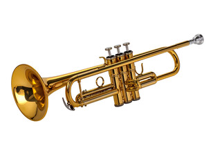 Obraz premium Ab - Elegant Golden Brass Trumpet with Detailed Craftsmanship, Premium Musical Instrument Cutout isolated on a transparent background, PNG (2)