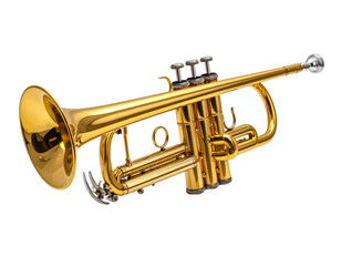 Obraz premium Elegant Golden Brass Trumpet with Detailed Craftsmanship, Premium Musical Instrument Cutout isolated on a transparent background, PNG