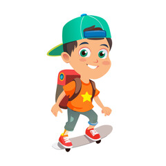Cool Teenage Skateboarder Cartoon Boy with Cap and Backpack A Fun and Energetic Representation of Youth, Skateboarding, and Adventure