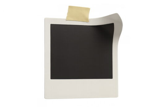 Instant camera film frame providing a blank space, secured with a piece of tape, ready for content memories