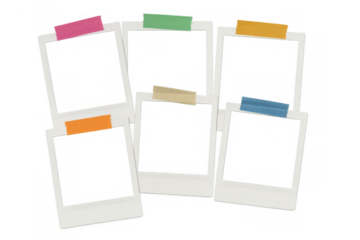 Blank instant camera film frames creating a collage, providing empty space for memorable custom images, transparent background