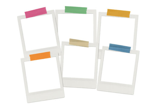 Blank instant camera film frames creating a collage, providing empty space for memorable custom images, transparent background