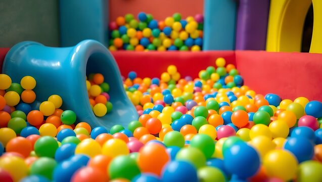 Generative AI colorful ball pit with slide provides amusement.