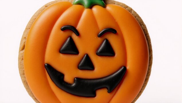 Isolated pumpkin cookie with a carved face on white background - Powered by Adobe