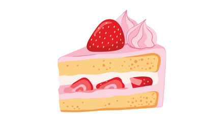 A slice of delicious strawberry shortcake with pink frosting and meringue.