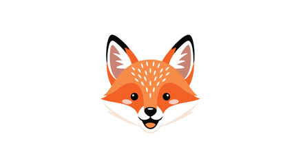 Obraz premium Cute cartoon fox head with big ears and a smiling mouth on a white background.