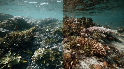 Vibrant Underwater Coral Reef Ecosystem with Diverse Marine Life in Crystal Clear Tropical Waters