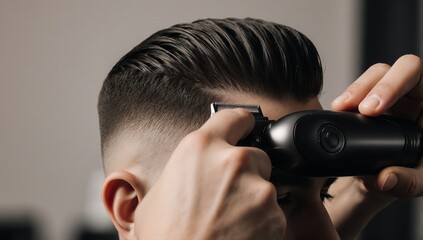 Barber using electric trimmer to style clients hair