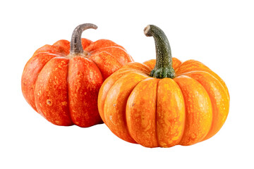 two orange pumpkins isolated on transparent background